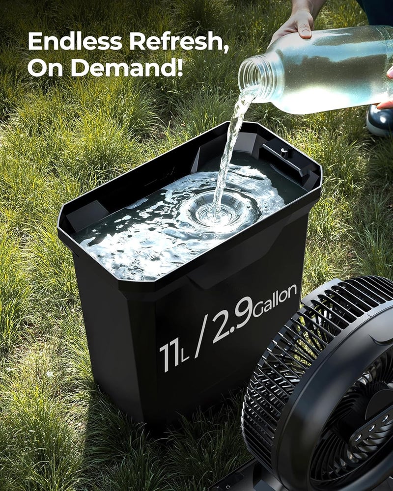 Koonie 10 Inch Camping Misting Fan 11L Tank, 20000mAh Cooling Battery Floor Fan with Remote, 4 Timers, 4 Speeds, 3 Mist Modes, 45°/90° Oscillation, 10° Tilt, Portable for Outdoors Patios, Travel - Image 3